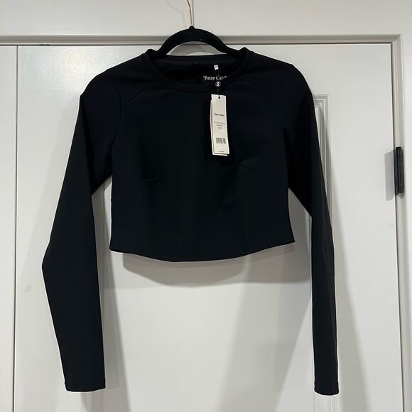 NWT Juicy Couture Womens Cropped Long Sleeve‎ Workout Top in Black Size Small - Picture 4 of 9
